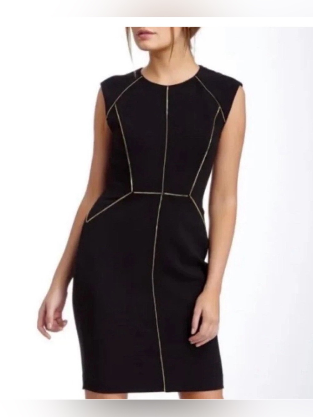 Gorgeous Rebecca Taylor Black Zippier Sheath Dress Gold Details Size 4